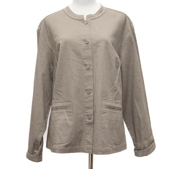 Eileen Fisher Tan Twill Band Collar Jacket Size 1X - Picture 1 of 8